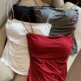 Resim 4 Parça Kadınlar için Seksi Dantel Atlet Takımı, İnce Askılı ve Şık Sırt Detaylı, Kalın Astarlı Yazlık Katman Giyim İçin Mükemmel 