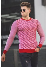 Resim Madmext Kırmızı Baklava Desenli Kazak 5190 Kırmızı 