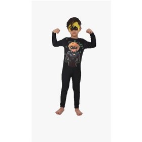 Resim Uniseks Süper Karakterli Kuyruklu Maskeli Siyah Kedi Kostüm, Eğlenceye Hazır Siyah 