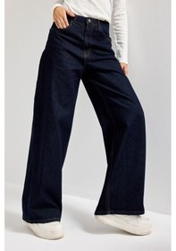 Resim Itsbasic Kadın İndigo Renk 7w5-50 Palazzo Baggy Fit %100 Koton İç Boy 83cm Denim Jean 