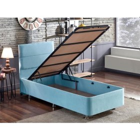 Resim Nironyatak Niron Cozy Tek Kişilik Yatak Seti - Mavi Kumaş Baza, Başlık Ve Ya 