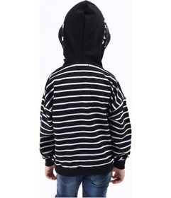 Resim Toontoy Kids Toontoy Erkek Çocuk Oversize Kapüşonlu Düşük Omuz Baskılı Çizgili Sweatshirt - Garnili & 2 İplik Siyah 