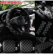 Resim Xuweiwei Bk White 8li Araç İçi Dekor Seti 3d Nakışlı Direksyon Vites El Freni Kılıfı Başlık Kolçak Yastık 