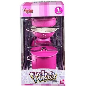 Resim Vardem Oyuncak 7 Parça Raflı Emaye Tencere Tava Seti Pembe 