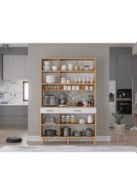 Resim Maya Kahve Köşesi Çok Amaçlı Dolap Kiler Mutfak Dolabı Çam Beyaz 105cm Çam Beyaz 