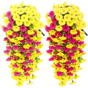 Resim 2 Adet UV Dayanıklı Yapay Asılı Çiçekler Canlı Karışık Renkler & Yemyeşil Okaliptüs Yaprakları ile - Düğünler, Tatiller, Ev, Bahçe, Ofis için Dayanıklı Plastik Dış/Dahili Dekor - Bakım Gerektirmeyen Yıl Boyu Süsleme, Çiçek Dekorasyonları, Bahçe Süslemeleri, Dekoratif Çelenkler, Her Hava Koşuluna Uygun Çiçekli Dekor 
