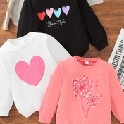 Resim Sonbahar ve Kış Kızlar için Günlük 3 Parça Yuvarlak Yaka Glitter Kalp Baskılı Sweatshirt 