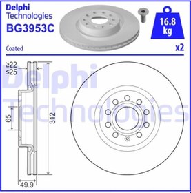Resim Delphı Fren Diski Ön Vw Passat-golf5-golf6-golf7-caddy-a3-leon-ford Connect 23 Çap: 312mm. Kalınlık: 25mm Delik: 5 Bg3953c 1k0615301aa Vwn3ca 1125 Da 
