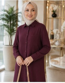 Resim Premium %100 Tensel Kumaş İkili Tesettür Takım Ekru-mürdüm-mavi 