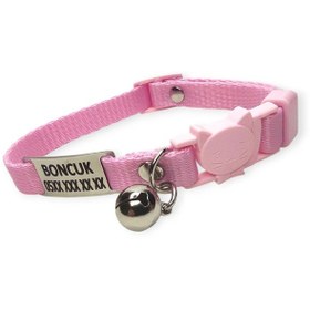 Resim Güvenlik Kilitli İsimli Kedi Tasması, İsimli Tasma, Açık Pembe 