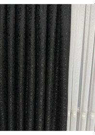 Resim Duman Desenli Siyah Jakarlı Fon Perde Ekstraforlu Düz Dikim Siyah 