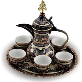 Resim Gül Çiçek Bakır Mırra Kahve Takımı Ve Cezve 