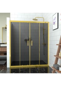Resim Tekno Duş Gold Castor 6mm Füme Cam Orta Açılır 2 Sabit 2 Sürgü İki Duvar Arası Duşakabin Füme 