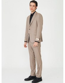 Resim Bej Klasik Yaka Slim Fit Modern Erkek Takım Elbise Bej 