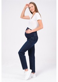 Resim Busa Hamile Esnek Karın Bantlı Mom Fit Kot Pantolon Lacivert-lacivert 