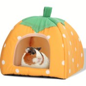Resim 1 adet Cadılar Bayramı Temalı Çıkarılabilir Gine Domuzu & Hamster Saklanma Evi - Çilek Şeklinde Yarı Kapalı Evcil Hayvan Barınağı Yeşil Yapraklarla, Çok Renkli Seçenekler, Küçük Evcil Hayvanlar için Kolay Kurulum, Dayanıklı & Yıkanabilir Tasarım, Küçük Evcil Hayvanlar için Evcil Hayvan Barınağı 