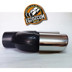 Resim 76 mm Paslanmaz Krom Yassı Kesik Eşit Çiftli Egzoz Ucu Eksoz 