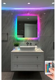 Resim Digital Hayat Rgb Led Işıklı Kare Ayna Dekoratif Banyo Makyaj Aynası Sınırsız Renk Çok Renkli 