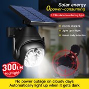 Resim Pir Sensörlü Güneş Enerjili Duvar Lambası, Kablosuz Sahte Kamera Sel Fenerleri, 180 ° Dönebilen Güneş Paneli Spot Aydınlatma, Simüle Edilmiş İzleme Güneş Duvar Lambası Veranda Bahçe Teras Sürüş Yolu İçin 