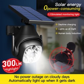 Resim Pir Sensörlü Güneş Enerjili Duvar Lambası, Kablosuz Sahte Kamera Sel Fenerleri, 180 ° Dönebilen Güneş Paneli Spot Aydınlatma, Simüle Edilmiş İzleme Güneş Duvar Lambası Veranda Bahçe Teras Sürüş Yolu İçin 