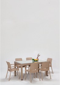 Resim Rattan Large Lüx Camlı Cappucino Masa Takımı Bahçe&balkon 1 Camlı Masa + 6 Sandalye Kahverengi 