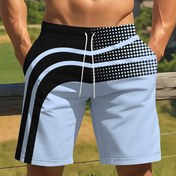 Resim Erkek Hızlı Kuruyan Mayo - Nefes Alabilen Polyester, Siyah ve Beyaz Geometrik Desenli Açık Mavi, Elastik Bel, Yaz, Havuz, Plaj ve Açık Hava Aktiviteleri için Mükemmel, Plaj Şortları 