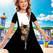 Resim Bahar ve Yaz için Kedi Desenli 3D Baskılı Kolsuz Elbise 