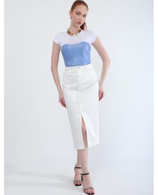 Resim Banny Jeans Önden Yırtmaçlı Likralı Midi Etek Beyaz 
