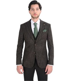 Resim Cengiz İnler Kırçıllı Mono Yaka Yelekli Erkek Takım Elbise 