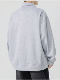 Resim Harmandar Gri Erkek Tokyo Baskılı Dik Yaka Yarım Fermuarlı Kazak Sweatshirt Tokyogridikyaka 
