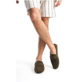 Resim Mubiano Hakiki Deri Erkek Süet Haki Loafer -mssr1277-hk Haki 