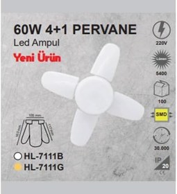 Resim 4 Kanatlı LED Tavan Lambası, Katlanabilir, E27 Duy, Beyaz 