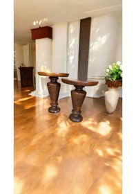 Resim Açık Ceviz Renk Mantar Sehpa Takımı 2 Li Ahşap Yan Sehpa Seti Kahverengi 