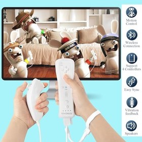 Resim YOVONAZE Compatible with Nintendo Wii Controller, Wii Remote with Nunchuck and Nunchuck Controller with Silicone Case and Wrist Strap for Wii and Wii U, Included 2 AA Batteries (White) 