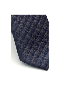Resim Gaffy Lacivert Küp Desenli Kahverengi Dokuma Kumaş Mendilli Slim Fit Kravat // Sdk-2605-7 Kahverengi 