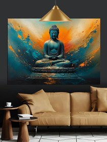 Resim Mavi Buda Figürü Meditasyon Dekoratif Kanvas - Mdf Ahşap Tablo 