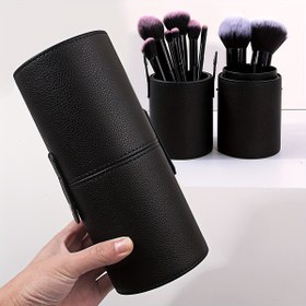 Resim Ekstra Büyük Kapaklı Suni Deri Makyaj Fırça Organizatörü - Hafif Seyahat Kozmetik Saklama Kutusu, Dayanıklı Plastik Yapı, Ayakta Durabilen Banyo ve Seyahat Organizeri, Şık Tasarım 