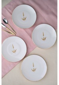 Resim Tabak Evi Porselen Natura Marinum Altın Yaldız Pasta Tabağı 20,50cm 4 Lü Çok Renkli 