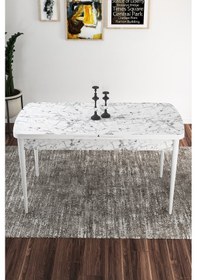 Resim Canisa Concept Zen Serisi 80x132 Mdf Açılabilir Beyaz Mermer Desen Masa Takımı 4 Krem Sandalye Ve 1 Bench Masa Beyaz Mermer Sandalye Ve Bench Krem 
