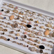 Resim Kadınlar için 41 adet paket içinde satılan Moda Yığın Halka Vintage Bohem Tarzı Altın Alaşım Malzeme Halka Kadınlar ve Erkekler için Halka Boyutu 15mm-19mm Karışık Oval Yuvarlak Kelebek Çeşitli Geometrik Tasarımlar Parti Toplama Hediye Şans Kadınlar için Parmak Halka Seti Kutusuz 