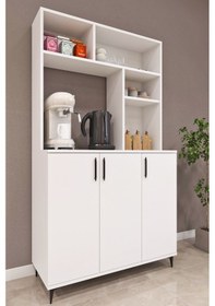 Resim Ases Mobilya Ases Elz214 Çok Amaçlı Dolap 3 Kapaklı Açık Raflı Kiler Mutfak Dolabı Beyaz Beyaz 