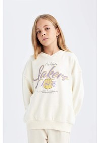 Resim Defacto Kız Çocuk NBA Los Angeles Lakers Oversize Geniş Kalıp Bisiklet Yaka Sweatshirt C9506A824AUER99 Ekru 