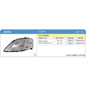 Resim Ayfar-404511 - Far Sol + Sınyal Logan 08 Mekanik H4 