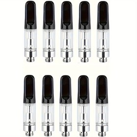 Resim 10 adet Reçine Dağıtıcı, 510 Dağıtıcı Tongs ve Yardımcı Kaynak için Gerek Yok, 1.0ml, 510 Seramik Püskürtücü Seramik Ağız Parçası ile, Siyah Seramik Çekirdek, Pilsiz, Mum veya Reçine için Uygun, Kanal Test Aracı ile Püskürtücü 