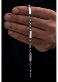 Resim Kare Parçalı Erkek Kral Gümüş Bileklik Künye 3.5mm Orta Kalınlıkta 