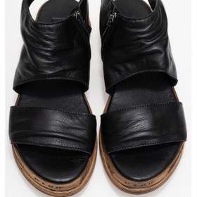 Resim Luvishoes Luvi Shoes Lunas Siyah Hakiki Deri Yandan Fermuarlı Kadın Sandalet Siyah 