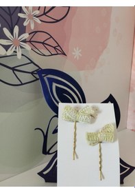 Resim Papyonbebek0 Örgü Fiyonk Tel Toka - Yeşil & Beyaz - Organik & El Yapımı Beyaz - Yeşil 
