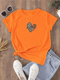 Resim Hamile Gebe T-shirt Mama Kalp Baskılı - Turuncu Bisiklet Yaka Oversize Tişört 