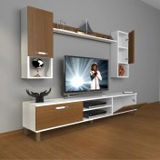 Resim Decoraktiv Eko 5da Slm DVD Krom Ayaklı Tv Ünitesi Tv Sehpası Beyaz Ceviz 