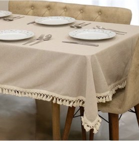 Resim Dnc Home Tekstil Bej Pamuk Keten Ponponlu Masa Örtüsü Bej 